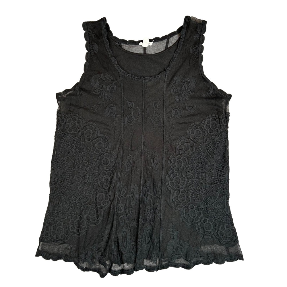 Tribal Jeans Black Mesh Embroidered Gothic Romantic Victorian Sleeveless Top M